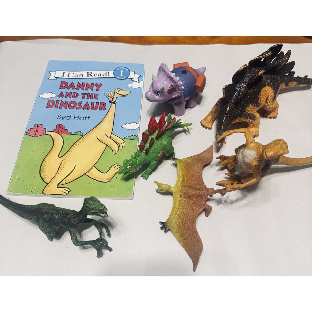 Danny And The Dinosaur By Syd Hoff - I Can Read Book & Bonus 6 Dinosaur Toy Lot